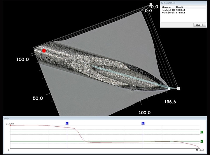 醫療針尖端的3D形狀、輪廓量測
