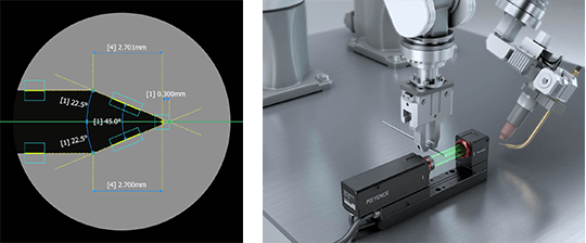 使用線上投影影像測量儀「TM-X5000系列」對電極頭進行高速檢測